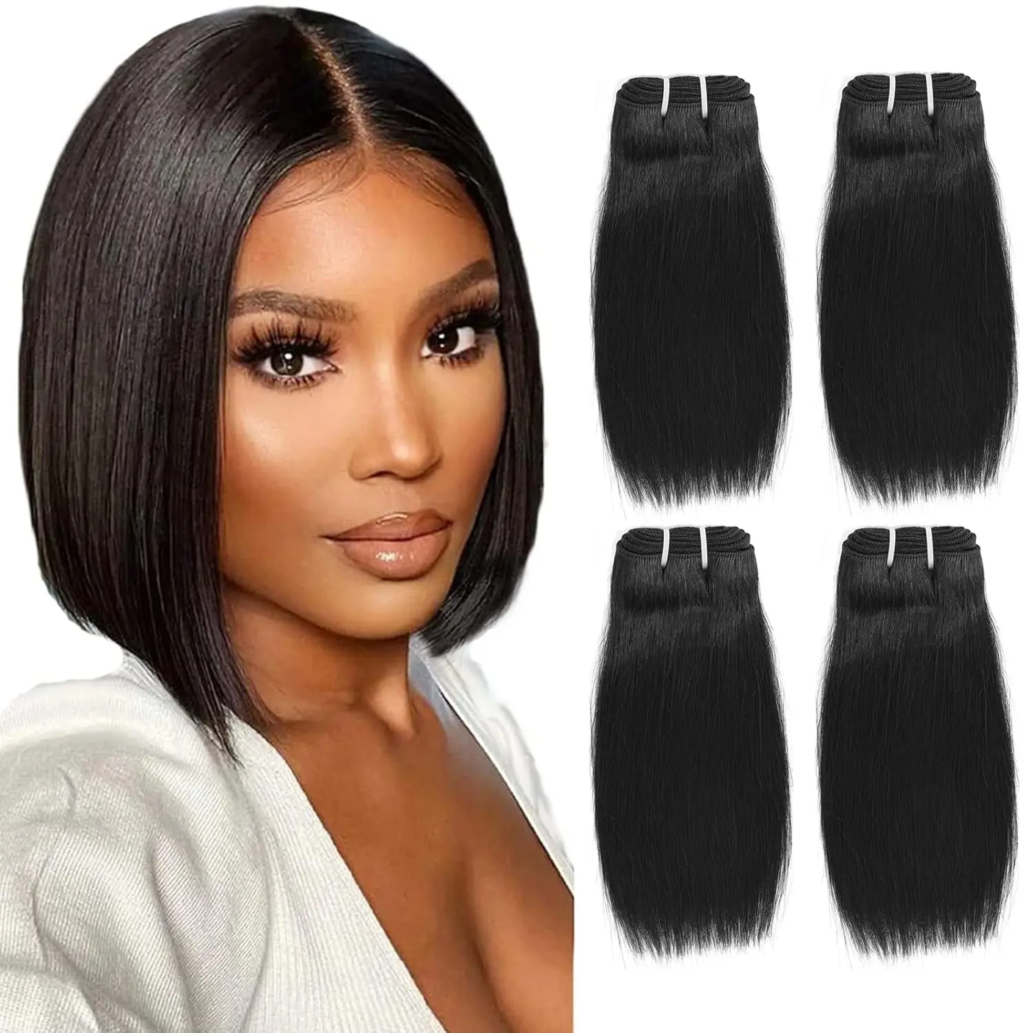 8 inch short hair bundles 10A Brazilian Straight Virgin Hair 4 Bundles Straight Hair 100% Unprocessed Straight Human Hair Bundles 50g/Pcs Natural color