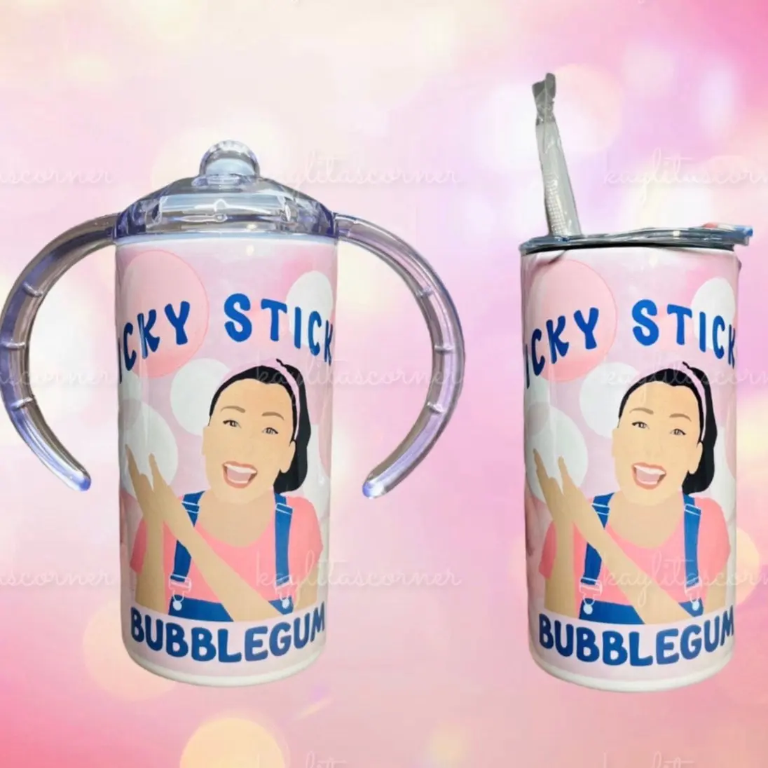 Icky Sticky Bubblegum Ms. Rachel Sippy Cup - Pink and Blue available
