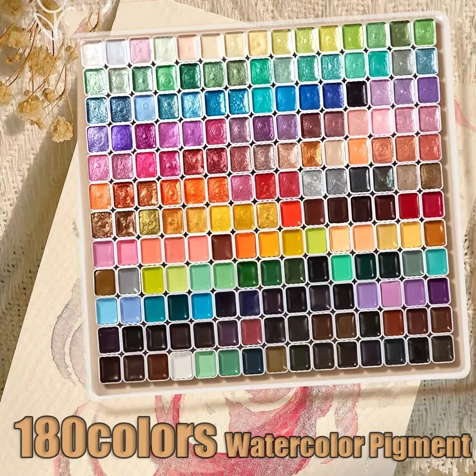 180-Color Metallic Watercolor Paint Set, Watercolor Painting Supplies, Coloring Supplies, Art Supply, Portable & Lightweight, High Solid Pigment, Starry Shades, for Artists & Professionals