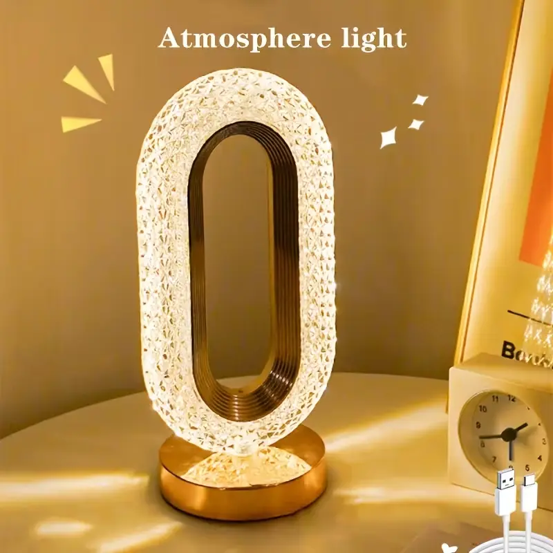 Luxury Crystal LED Touch Sensor Night Light - USB Charging Indoor Lighting, 3-Color Adjustable Decorative Mood Lamp, Colorful Party Light for Bedroom Decoration, Party Lights