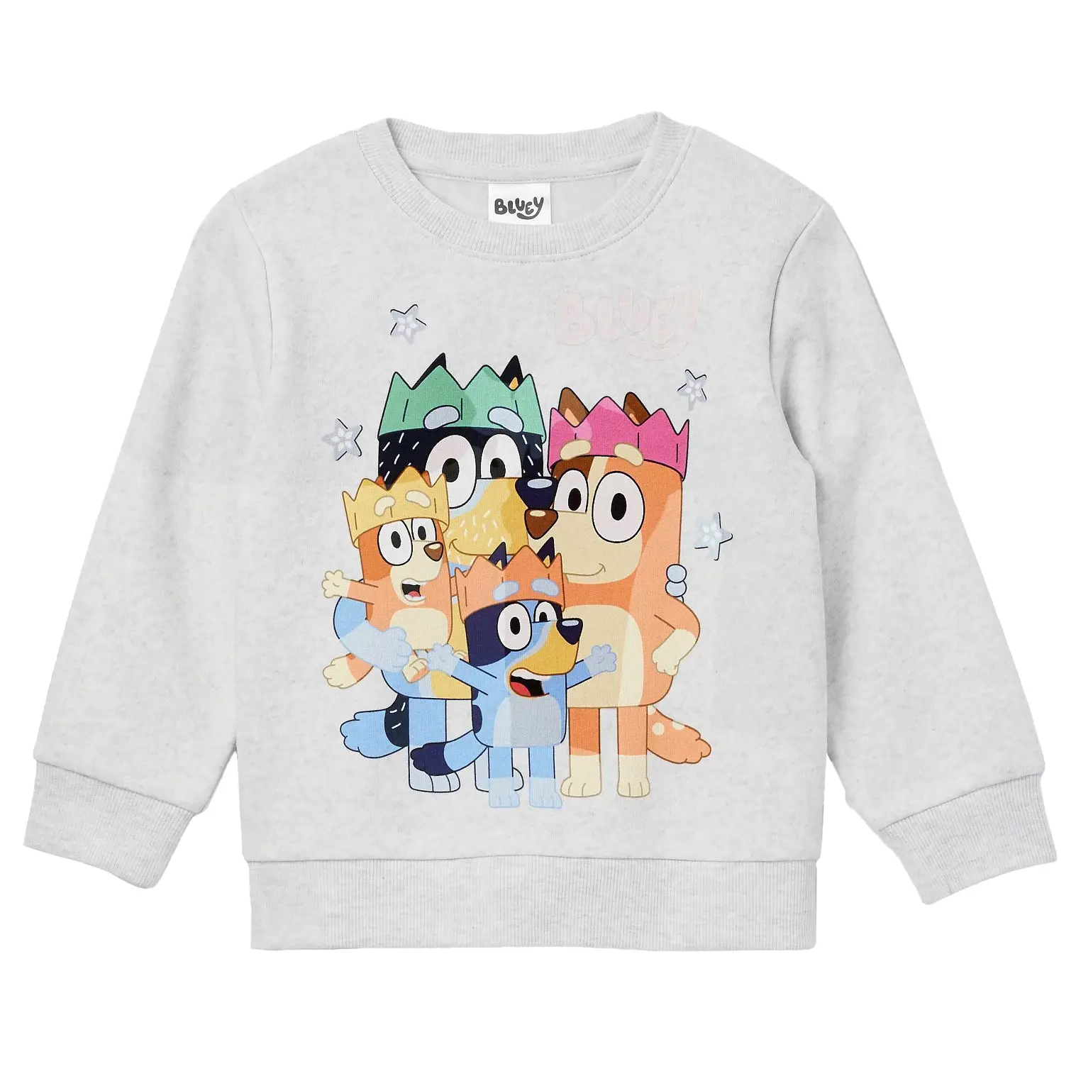 Bluey Boys' Toddler Sweatshirt Front Back Graphic Family Crowns and Hooray (Heather Light Gray, 4T)