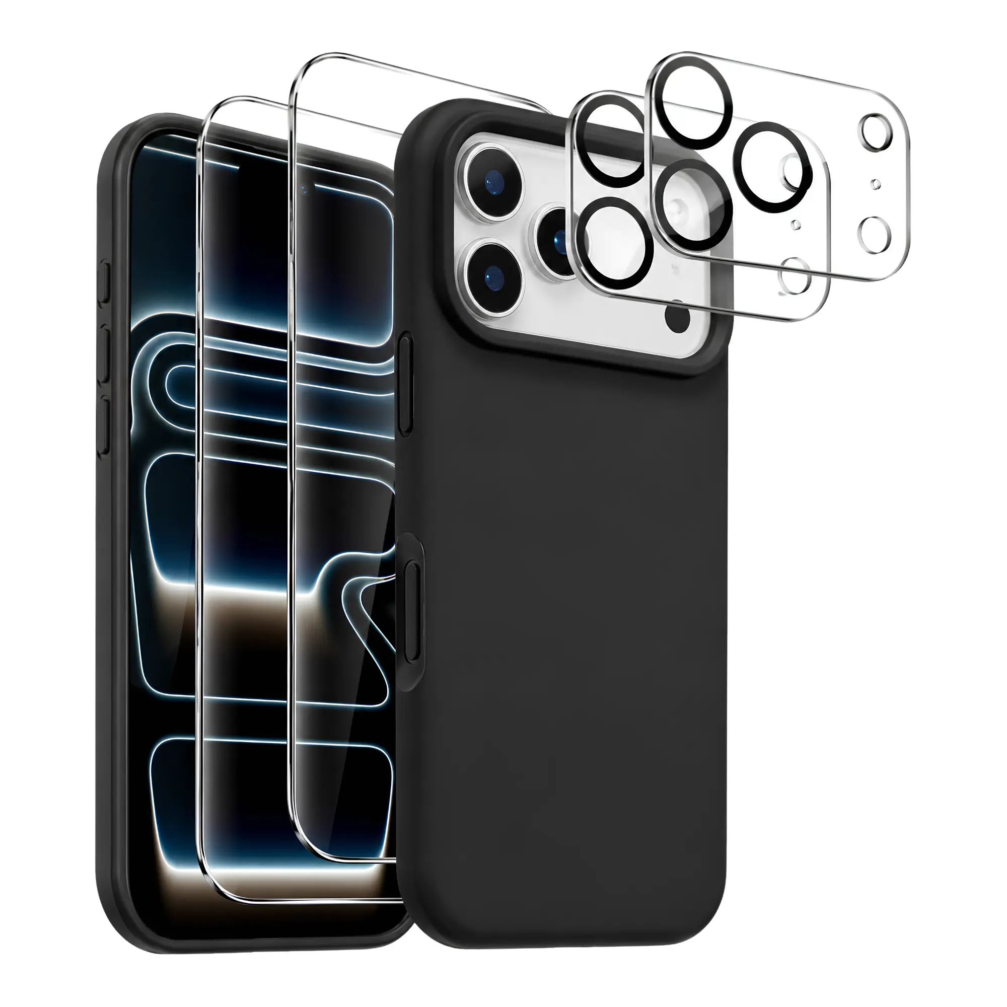 UPTECH1 5-in-1 Silicone Case for iPhone 17 16 15 14 Pro Max Plus Air with 2 Screen Protectors and 2 Camera Lens Protectors