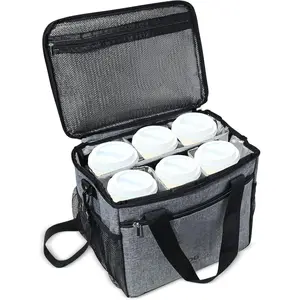 Good E’s Reusable 6 Cups Insulated Beverage Bag, Portable Cooler Tote with 5 Divider, Shoulder Strap & Side Pockets, Drink Caddy Cup Holder Carrier for Delivery Travel, Insulated Picnic Bag (6 Cups)