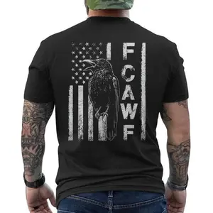 F Caw F Crow With Usa Flag Men's Unisex T-shirt Print Casual Style Retro Cotton Crew Neck Short Sleeves Classic Fit Top Womenswear Breathable Soft Material Matching Summer Graphic Crewneck Shortsleeve Tshirt
