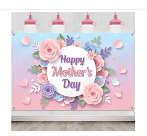 Happy Mothers Day Backdrop Decorations - Mother's Day Floral Banner Decor Pink Purple, Photography Background for Indoor Outdoor Party 43 x 70.8 Inch