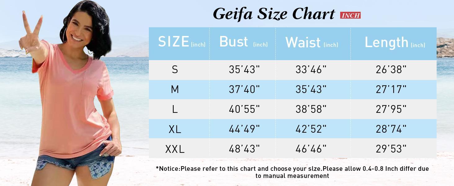 OFEEFAN Womens T Shirts Short Sleeve V Neck Loose Casual Summer Tops with Pocket Womenswear Vneck