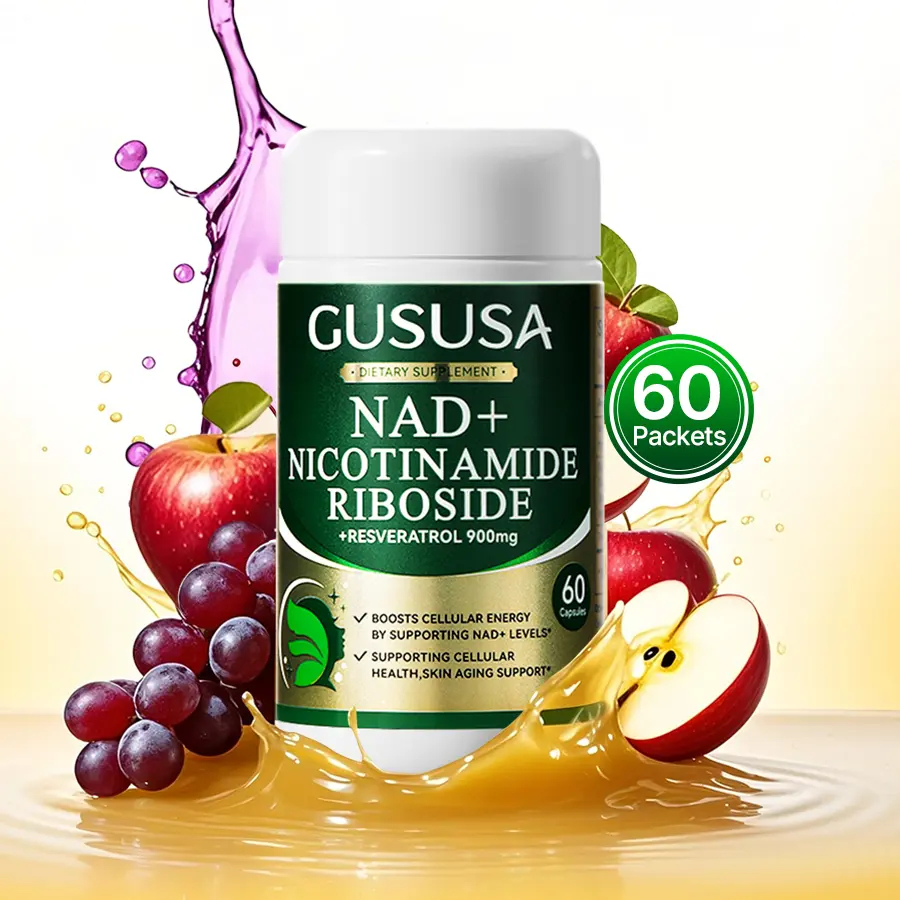 GUSUSA Edible NAD+ Dietary Supplement Capsules - 60 Count, Natural Ingredients, No Preservatives, Anti-Aging Beauty & Health Support for Skin, Energy, Focus, Adult Fitness Enthusiasts