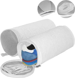 2 PCS Shoe Machine Laundry Bag for Washer and Dryer, Seperating Pockets for Insoles and Laces, Long Fluff, Thickened Reinforced Mesh Shoe Bag for Sneakers, Gym Shoes/White