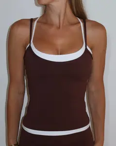 Double Layer Sporty Tank - Mocha Brown & White