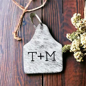 Custom engraved cow tag keychain