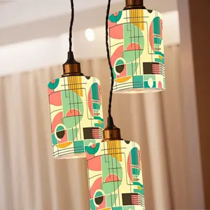 Mid Modern Bahaus Designed Geometric Cylindrical Glass Lampshades