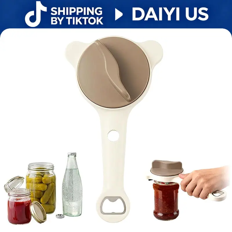 4-in-1 Heavy Duty Plastic-Stainless Steel Adjustable Multi-Function Jar Opener - Ergonomic Manual Tool for Seniors, Small to Large Lids, Beer, Sauces & Canned Goods