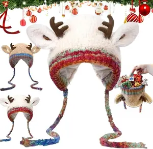 Christmas Antler Hat (It can be used as a handbag，A hat has multiple uses.)Knitted Ear Protection Windproof Warm Hat Suitable for the family It can be worn by adults and children, without limiting the circumference of the head