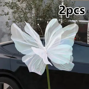 2 pieces of realistic 3D butterfly decorations - pink to purple gradient, suitable for weddings, gardens, and home decor - no power required, suitable for all seasons, lightweight and durable for indoor and outdoor use, butterfly party decorations White