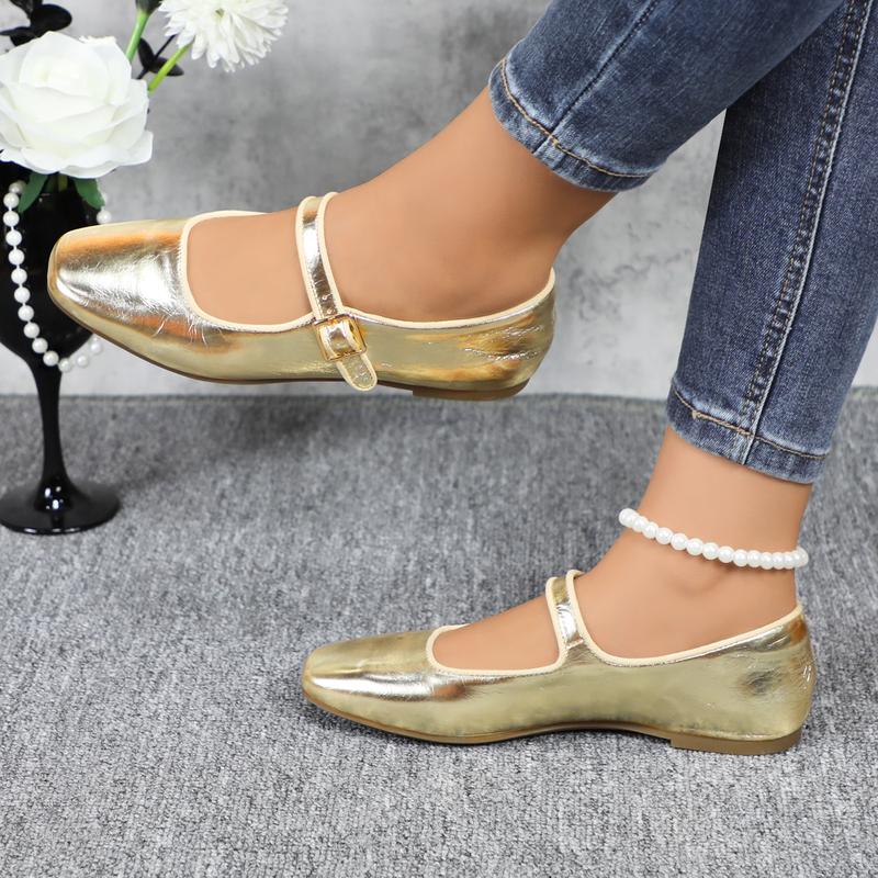 Women's Leather Mary Jane Ballet Flats Comfortable Slip-on Square Toe Soft Work Flats Classic Retro Footwear Flat Shoes for Daily Wear DB