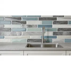 10-Piece Vinyl Decorative Tiles Sticker, Grey & Blue Tones Self-Adhesive Peel-and-Stick Backsplash for Kitchen Wall Decor and Protection ()Solo Hot Shop