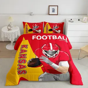 Football Bedding Set,Kansas Comforter Set,Football Player Women Men Football City Comforter,Rugby Sports Duvet Set,Gifts for Football Fans