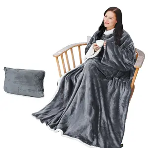 Catalonia Sherpa Blanket with Sleeves Arms,  Super Soft Plush Sherpa Fleece Sleeved Blankets for Adult Large Throws Wrap Robe