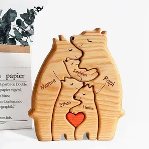 Custom Wooden Bear Family Puzzle – Personalized Animal Figurines for Mom Dad & Kids – Unique Family Gift – Mother's Day or Father's Day Decor