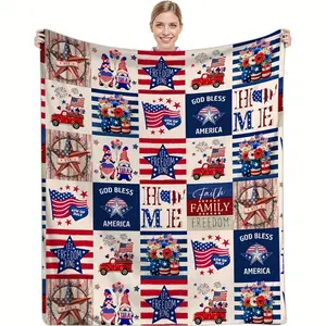 Patriotic American Flag Flannel Sofa Blanket - Cute Cartoon Uncle Sam & Fire Truck Design, All-Season Multi-Size Soft Machine-Washable Throw for Home Decor, Gifts (4th of July, Birthdays, Family), Cute Blanket, Gift Idea, Vibrant Patterns, Durable Fabric
