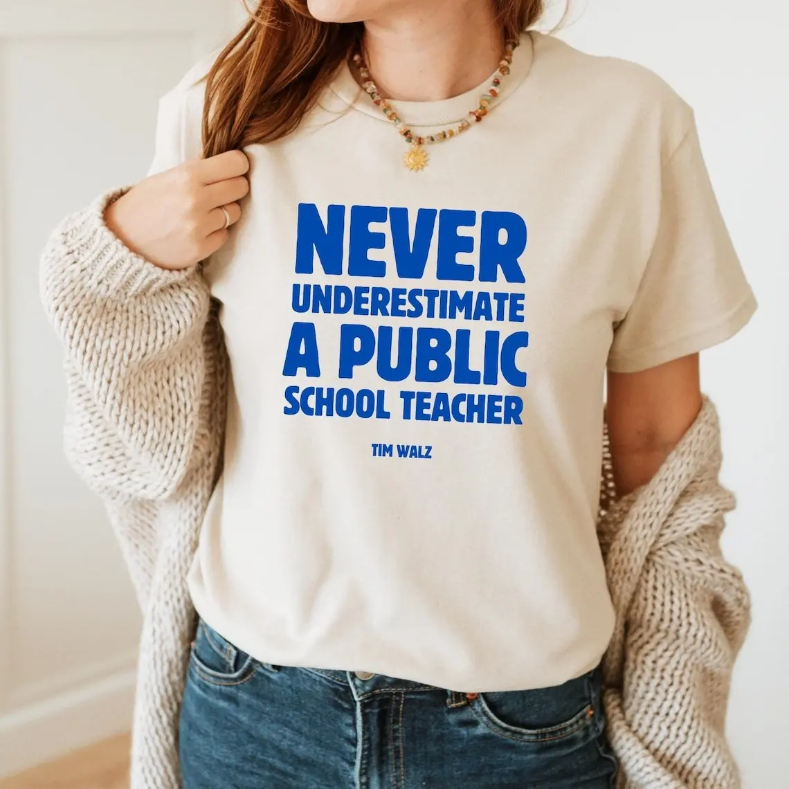 Never Underestimate a Public School Teacher Kamala Harris Shirt, Harris Walz 2024 Shirt, Tim Walz Quote Shirt