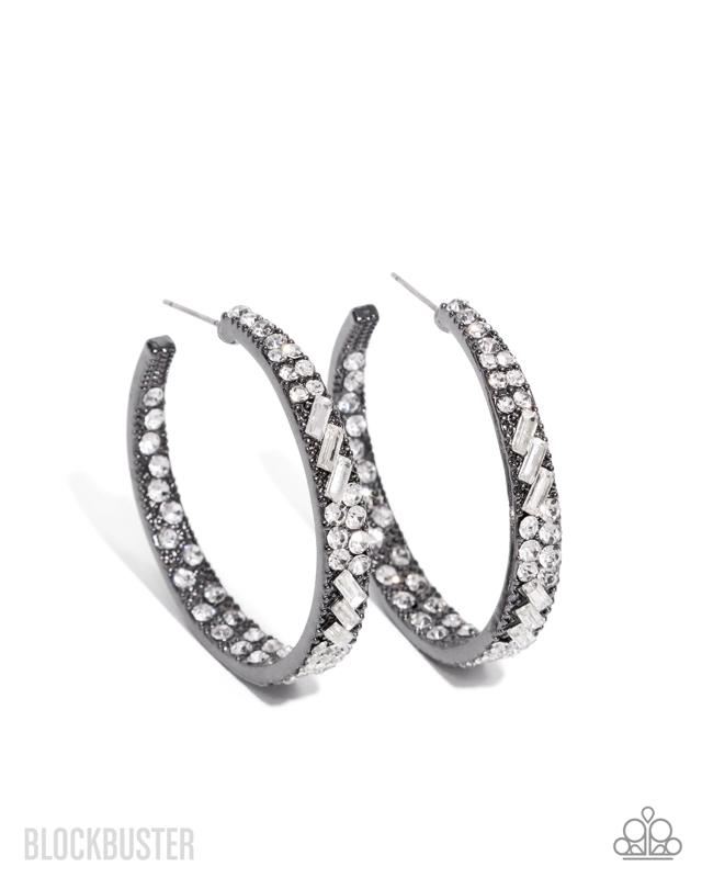 Paparazzi Glitzy By Association Blockbuster Hoop Earrings - Sparkling Black Rhinestone Design for Glamorous Outfits
