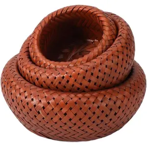 3-piece set of  baskets, hand woven bamboo , natural bamboo, hand woven fruit and vegetable baskets, round and stackable, beautiful storage items, 5.5  7 inches 10 inches