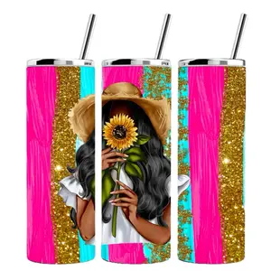 Girl + sunflowers | 20oz Skinny sublimation tumbler transfer print out (TRANSFER ONLY, NOT A FINISHED TUMBLER) Drinkware