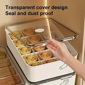 Plastic Underwear Socks Storage Box, 10/15 Grid Design, Coverless Transparent Lid, Wardrobe Organizer for Bras and Socks