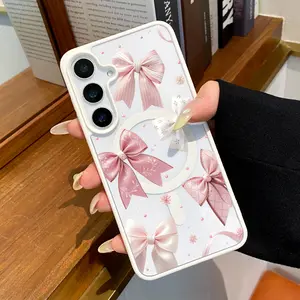 Magnetic Phone Case for Samsung Galaxy S26 S23 Ultra S24 Plus S25 S22+ Bow Delight Dream Pattern TPU Shockproof Anti-Scratch Stylish Smartphone Cover