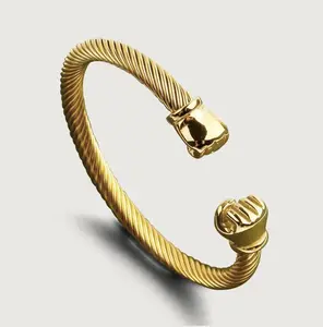 Gold Double Fist Wire Bangle Bracelet