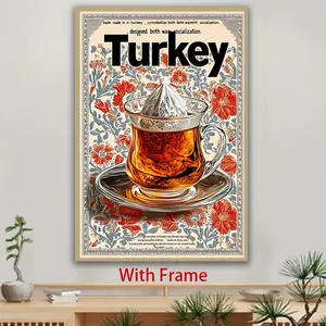1pc Framed Turkey-Themed Wall Art with Vintage Floral Design - Perfect for Home, Office, Stairs, and Living Room Decor | Ideal Holiday & Birthday Gift | Classic Style Poster with Polystyrene Frame, Turkey Decor