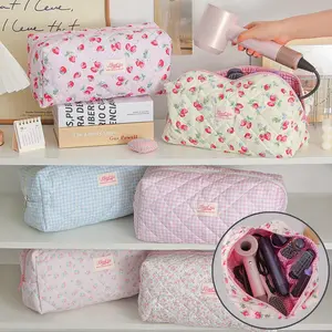 Cute Strawberry Print Hair Dryer Bag, Multi-Layer Curling Iron Storage, Portable Travel Organizer, Multi-Functional Cosmetic Bag, Large Toiletry Bag, Straightener Holder, Home & Travel Essential, Ideal Gift for Mom Wife Friends, Birthday Mother’s Day Gift