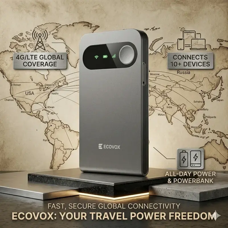 [Deals For You Days] ECOVOX 4G LTE WiFi 6 High Speed Portable Internet Hotspot, Wireless WiFi Modem with USB-C Port, Signal Boost, Single-Band, No SIM Needed, 1GB Free Data, 9-Device Connectivity, Works in 150+ Countries, for Travellers, Phones/Tablets