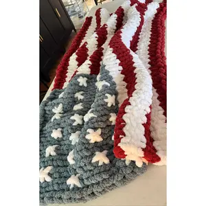 American Flag Hand Knit blanket for all military families. Navy, Army, Air Force, Marines.