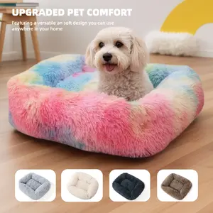 Cat Bed for Indoor Cats,Soft Long Plush Cushion Washable Pet Bed Calming Self-Warming Square Cat and Dog Bed Anti-Slip & Waterproof Bottom Cushion,Size By Crate Length,Pets Bed, Spacious Winter Dog Nest, Shaped Beds