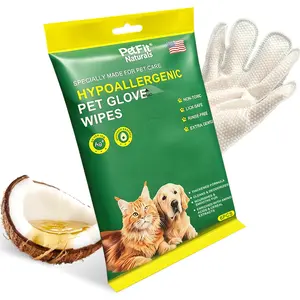 PetFit Naturals Hypoallergenic Pet Glove Wipes 6pcs Thick Design for Dogs and Cats Non-Toxic Lick-Safe Cleaning Grooming Wipes
