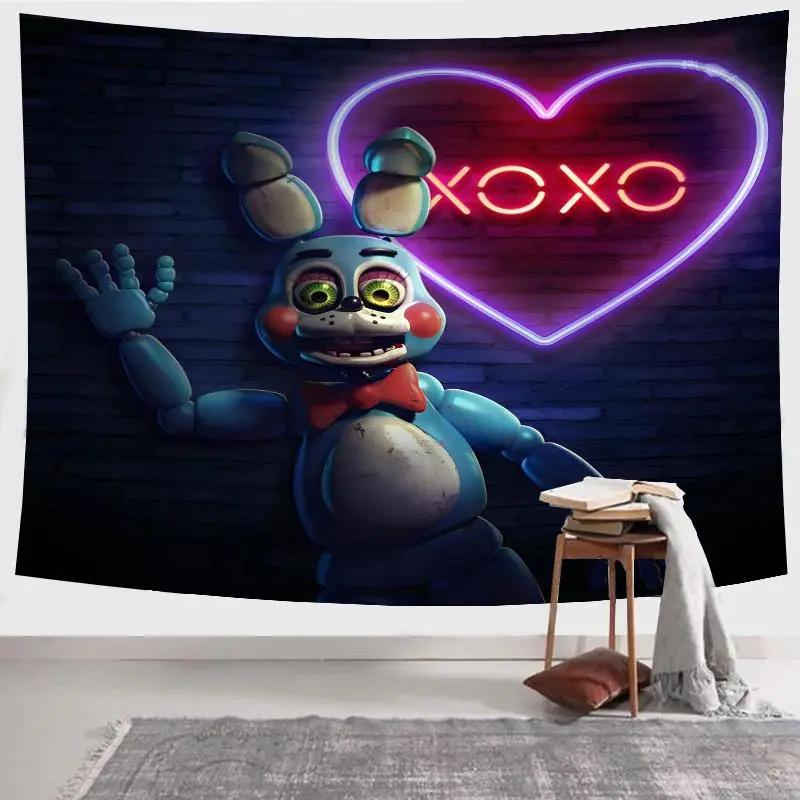 Neon Bunny Pattern Tapestry, Aesthetic Wall Hanging Decor, Polyester Tapestry for Bedroom Home Office Decor, with Free Installation Package