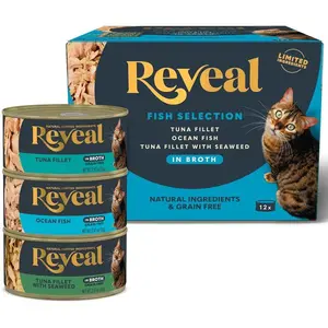 Natural Wet Canned Cat Food, Limited Ingredient, Grain-Free, High Protein with No Artificial Additives, Fish Variety in Broth (12 x 2.47 oz Cans)