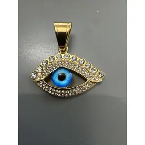 Gold Plated Hamsa Eye Cubic Zirconia Pendant 24 Inch Necklace Jewish Faith Gift