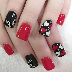 Medium-Length Glossy Valentine's Day Heart Cute Fun 24-Piece False Nails, Stick On Nails, Removable Nail Art Stickers, Easy Holiday Date Manicure