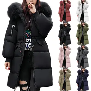 Womens Winter Warm Puffer Coat Thicken Fleece Lined Down Jacket Faux Fur Hooded Parka Padded Jacket with Pockets