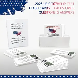 2026-128 Questions US Civic Test Flash Card USCIS Citizenship Flash Card (Questions & Answers) Bilingual Spanish English Naturalization Study Guide CivicsTest Flash Cards Booklet Combo Set college school supplies educational Pass Faster learning tools