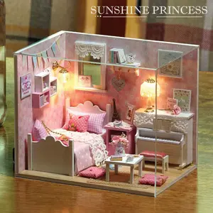 Sunshine Princess Dollhouse Kit - Miniature Wizardi Roombox Kit with LED Light F07M51-71-3015