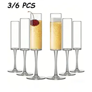3/6 Pack Shatterproof Acrylic Champagne Glasses, 5.5oz Reusable Highball Cups, Transparent Martini Glasses, Perfect for Cocktails and Desserts
