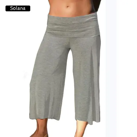 Women's Fold Over Low Waisted Wide Leg Capri Pants - Loose Y2k Flowy Crop Bottoms, Women's Clothes for Lounge Yoga Beach, Super Low Pants