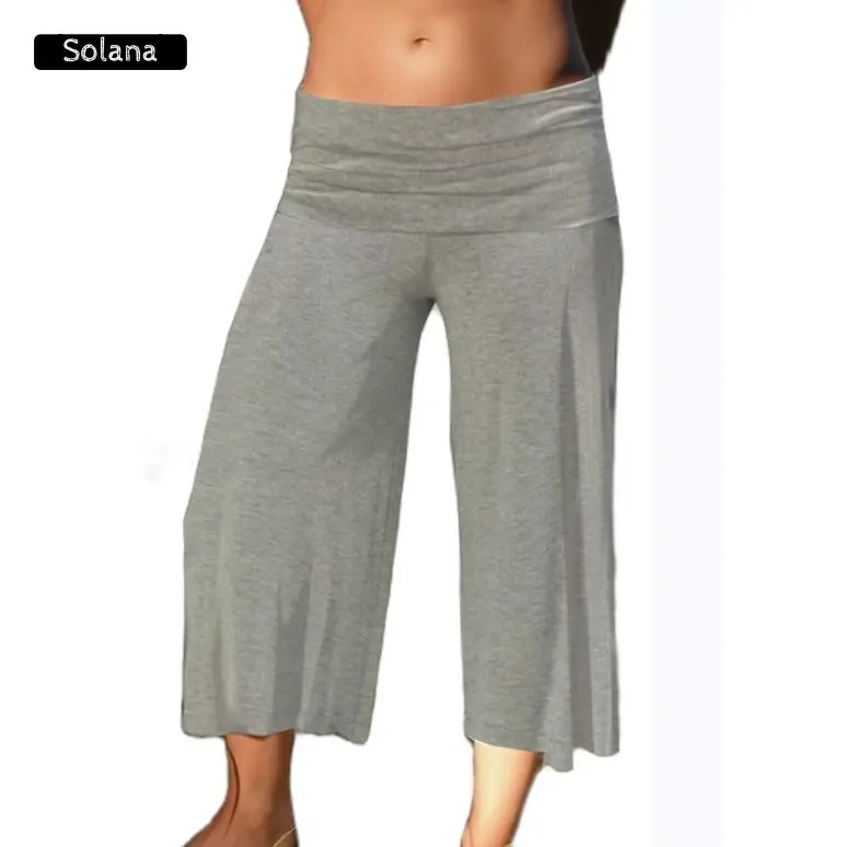 Women's Fold Over Low Waisted Wide Leg Capri Pants - Loose Y2k Flowy Crop Bottoms, Women's Clothes for Lounge Yoga Beach, Super Low Pants