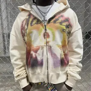 New autumn and winter letter printing hot diamond hip-hop personality street men and women loose hoodie zipper sweater jacket