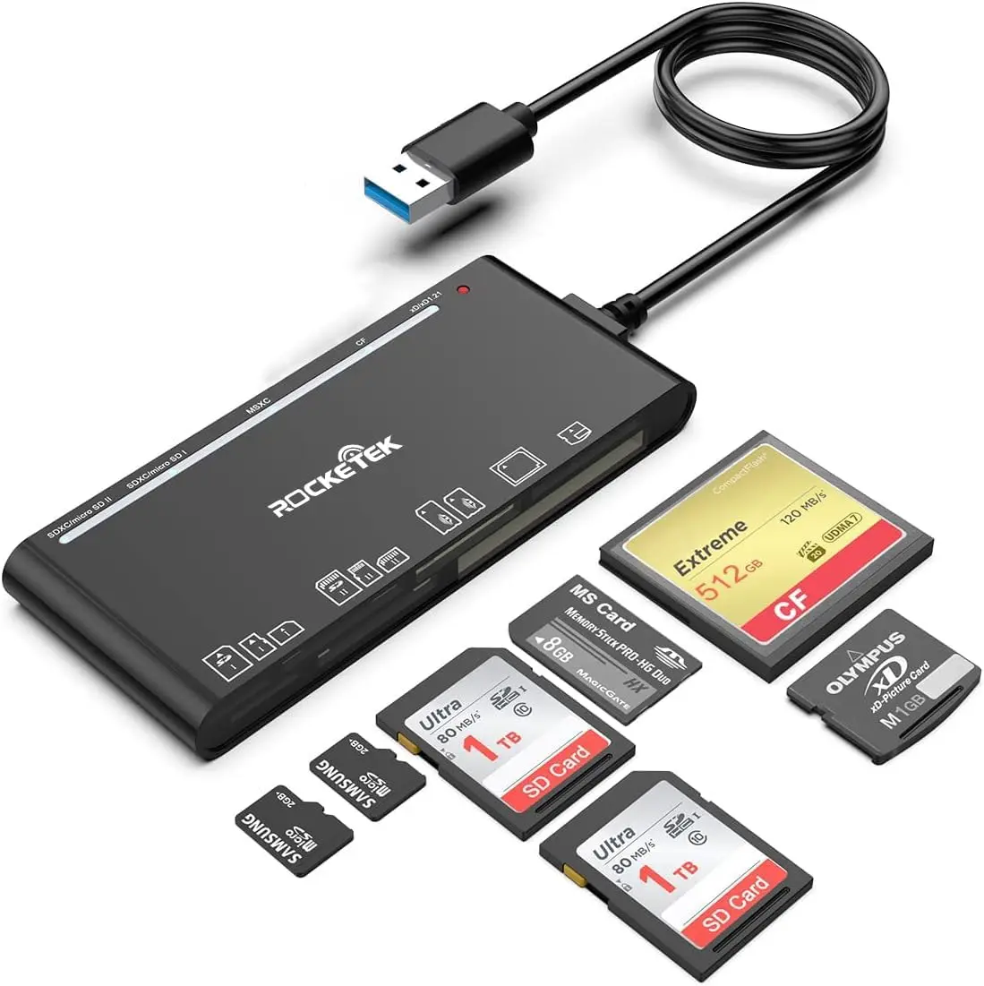 7-in-1 USB 3.0 Memory Card Reader for SD Micro SD TF CF XD MS Cards, Multi Card Adapter for PC Laptop