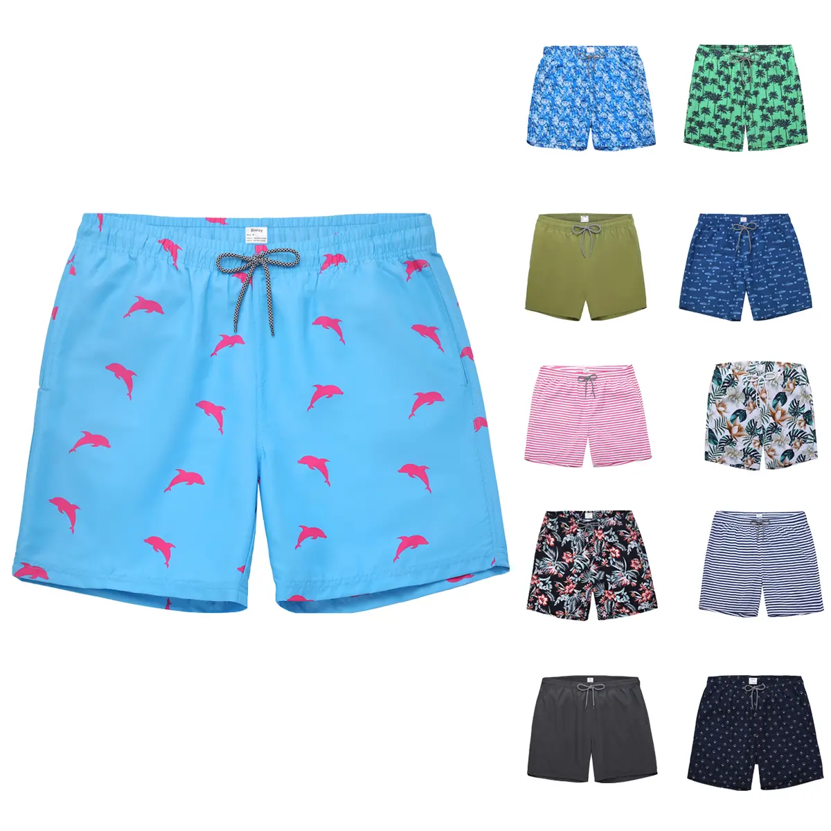 Men's Swim Trunks with Tropical Coral Art Print - Quick-Dry Athleisure Swimming Shorts with Mesh Lining and Pockets for Vacation & Surf, Swim Bottoms, Swimmingshorts, Blue Floral Print Men's Swim Trunks